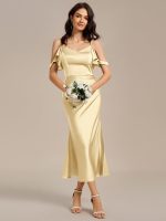 Ruffled Off Shoulder Satin Midi Mermaid Bridesmaid Dress - Image 30