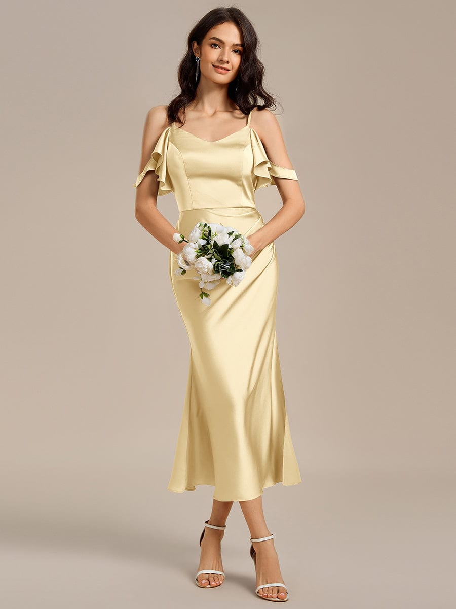 MS02399YL-R3 Ruffled Off Shoulder Satin Midi Mermaid Bridesmaid Dress - Image 30