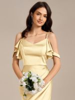 Ruffled Off Shoulder Satin Midi Mermaid Bridesmaid Dress - Image 28