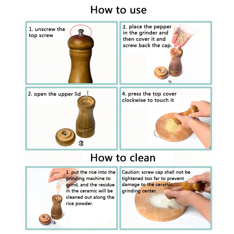 S-KA-0016B_7 8 inch Length Classical Wooden Pepper Spice Salt Mill Grinder Muller - Image 8