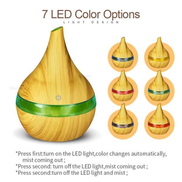 300ml USB Electric Aroma Air Diffuser Wood Ultrasonic Air Humidifier Essential Oil Aromatherapy Cool Mist Maker(White) - Image 5