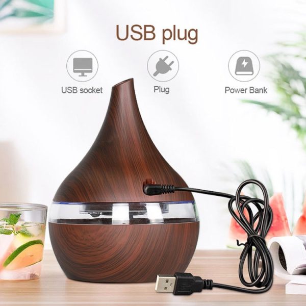 300ml USB Electric Aroma Air Diffuser Wood Ultrasonic Air Humidifier Essential Oil Aromatherapy Cool Mist Maker(White) - Image 7