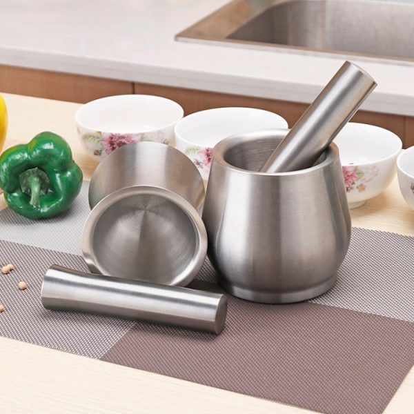 Kitchen 304 Stainless Steel Garlic Masher Spice Bean Nut Grinder, Specification: Drum Shape - Image 6