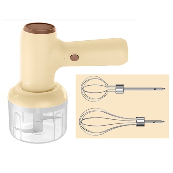 2 in 1 Portable Wireless Garlic Chopper Egg Beater Mixer Cooking Machine(Khaki) - Image 1
