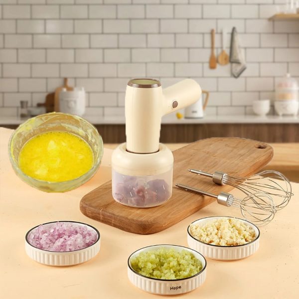 2 in 1 Portable Wireless Garlic Chopper Egg Beater Mixer Cooking Machine(Khaki) - Image 2