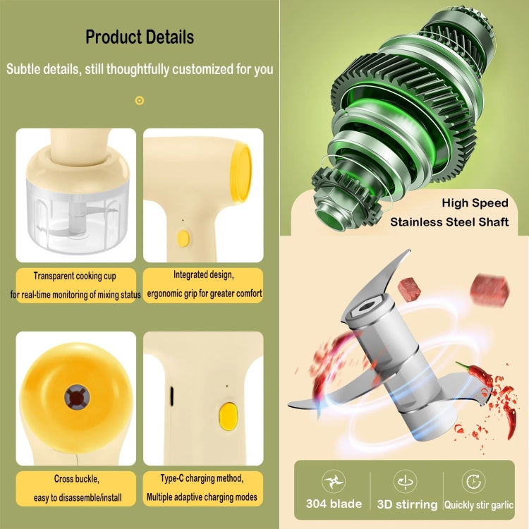 TBD06047928_B3 2 in 1 Portable Wireless Garlic Chopper Egg Beater Mixer Cooking Machine(Khaki) - Image 4