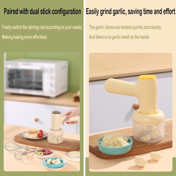 2 in 1 Portable Wireless Garlic Chopper Egg Beater Mixer Cooking Machine(Khaki) - Image 5