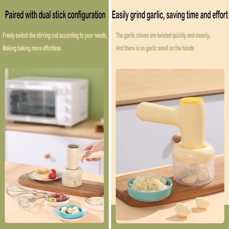 TBD06047928_B4 2 in 1 Portable Wireless Garlic Chopper Egg Beater Mixer Cooking Machine(Khaki) - Image 5