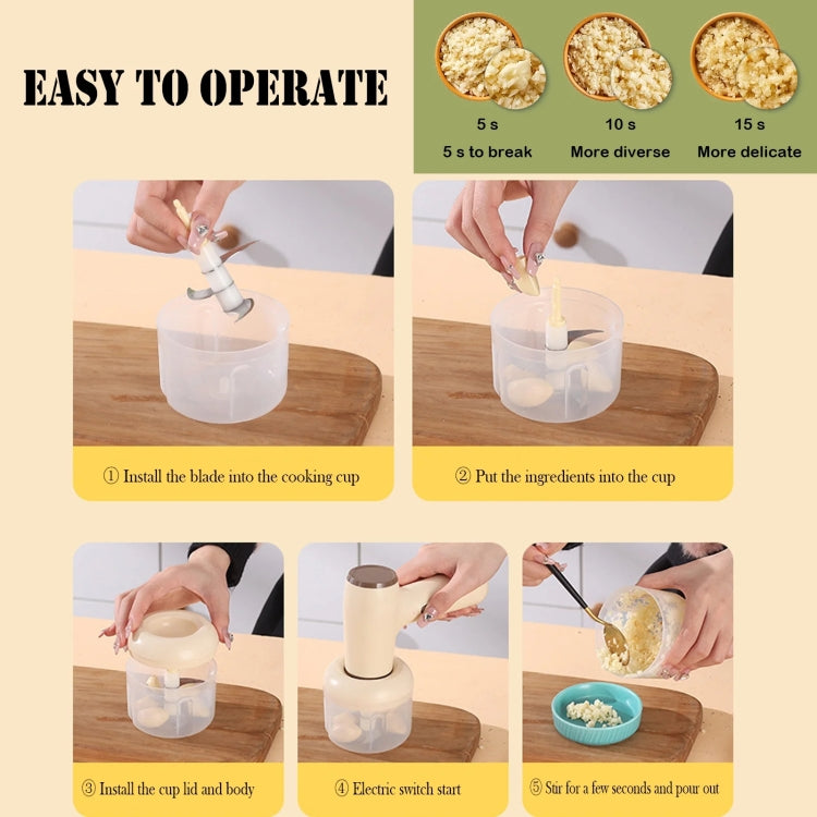 TBD06047928_B6 2 in 1 Portable Wireless Garlic Chopper Egg Beater Mixer Cooking Machine(Khaki) - Image 7