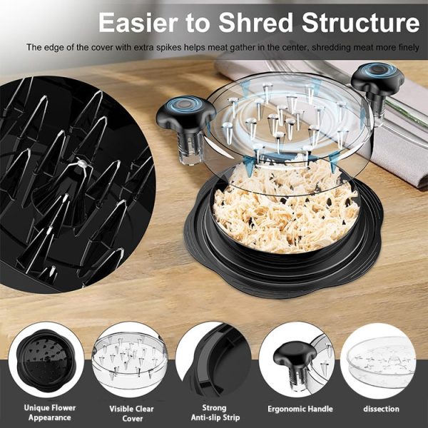 10 Inch Chicken Shredder Machine With Transparent Lid Anti-Slip Meat Shredder Tool(Round Cover Orange) - Image 5