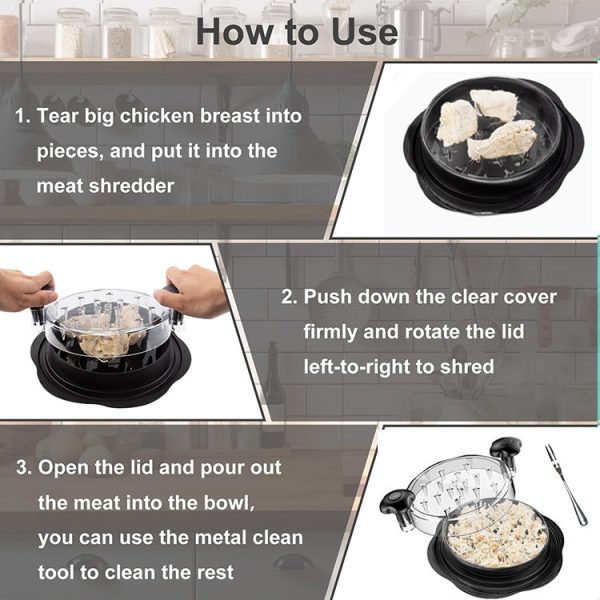 10 Inch Chicken Shredder Machine With Transparent Lid Anti-Slip Meat Shredder Tool(Round Cover Orange) - Image 7