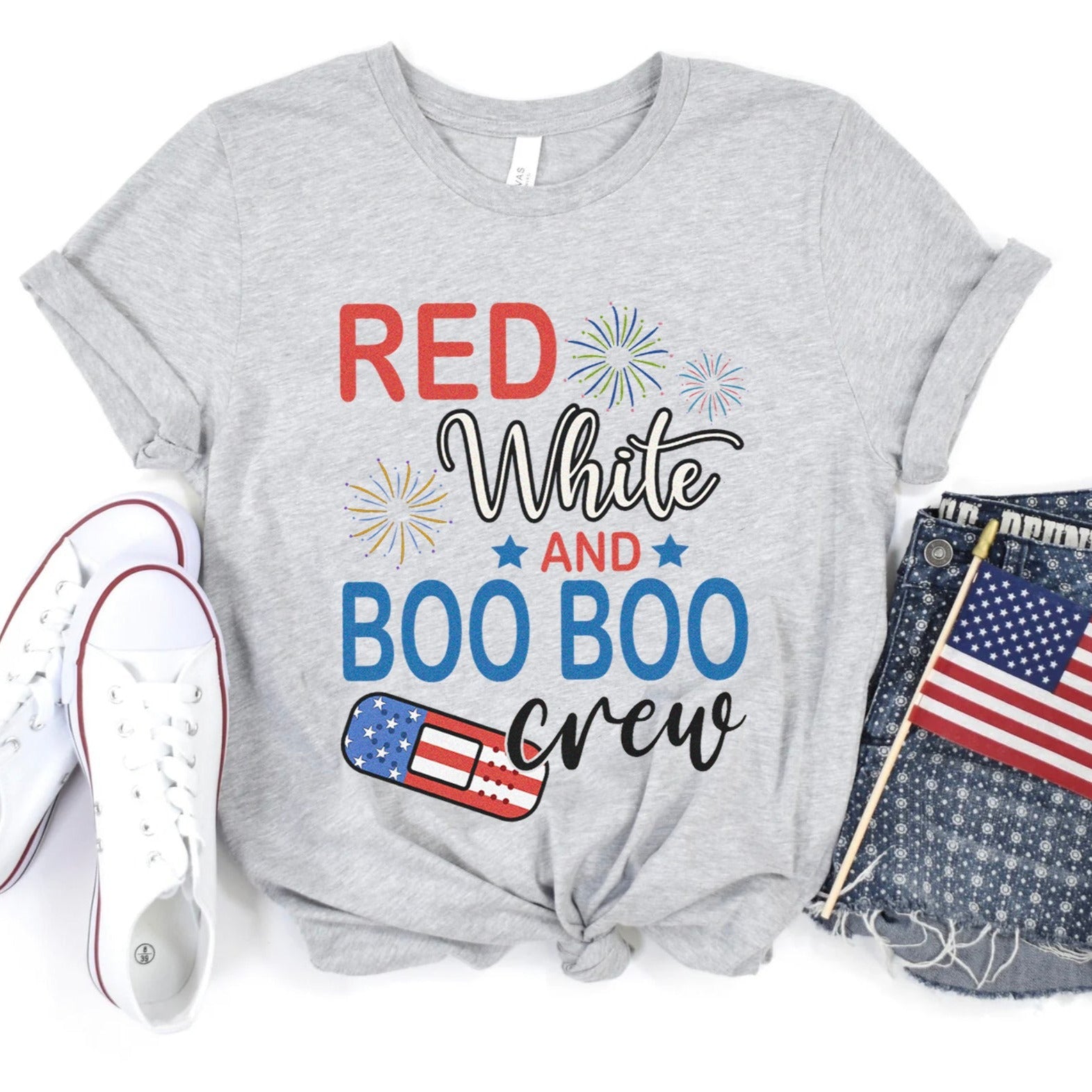 booboocrewjuly4thgray Red, White & Boo Boo Crew T-Shirt - Image 3
