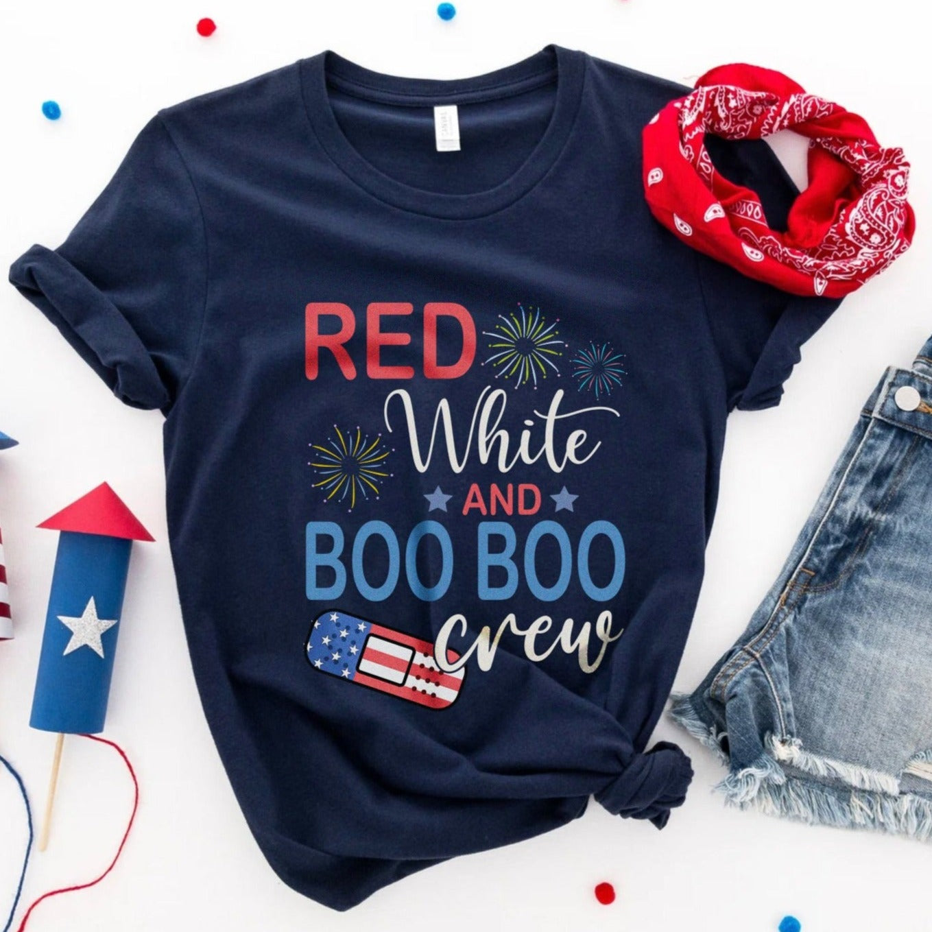 booboocrewjuly4thnavy Red, White & Boo Boo Crew T-Shirt - Image 1