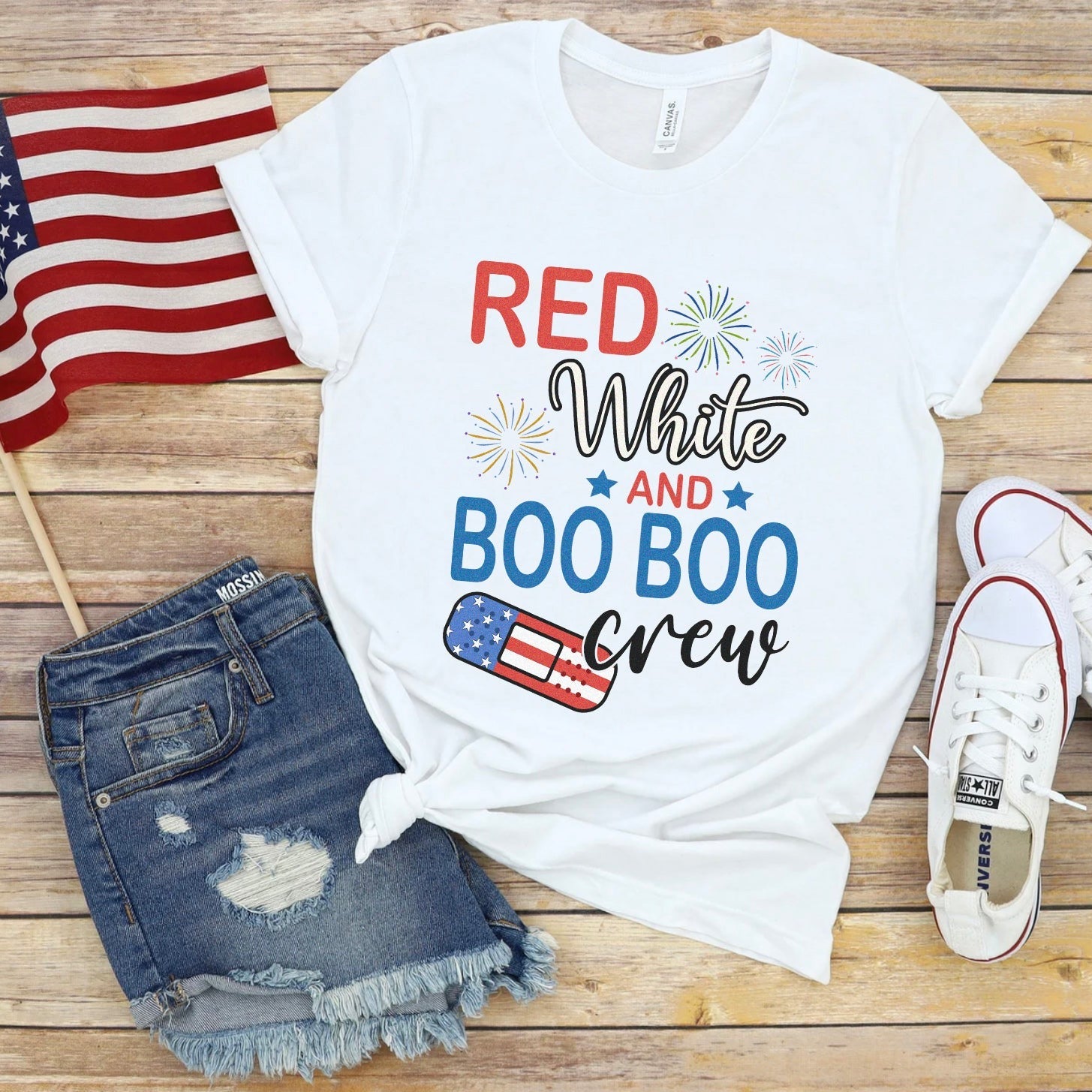 booboocrewjuly4thwhite Red, White & Boo Boo Crew T-Shirt - Image 5