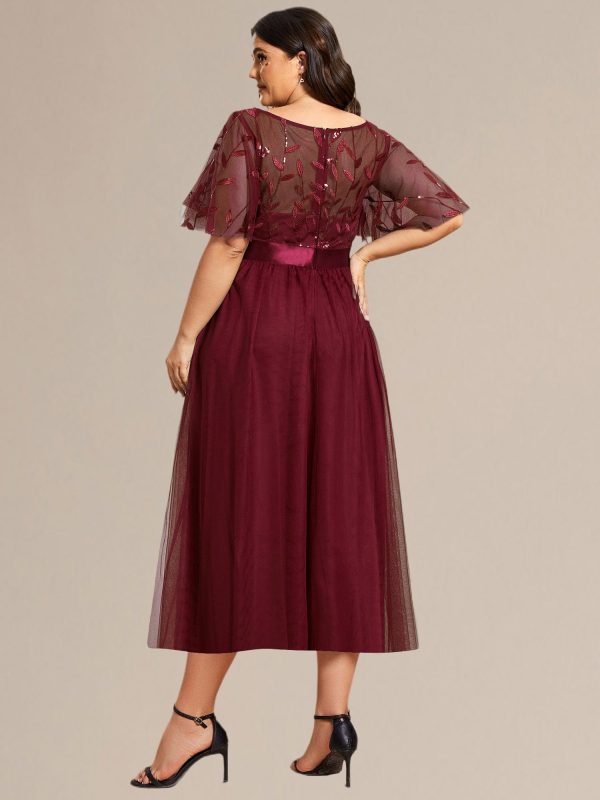 Plus Size Sequin Leaf Midi Evening Dress - Image 7