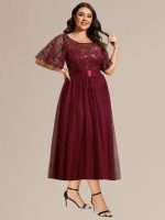 Plus Size Sequin Leaf Midi Evening Dress - Image 8