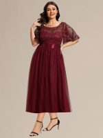 Plus Size Sequin Leaf Midi Evening Dress - Image 9