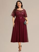 Plus Size Sequin Leaf Midi Evening Dress - Image 6
