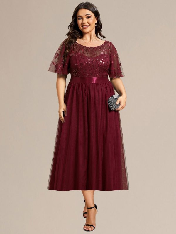 Plus Size Sequin Leaf Midi Evening Dress - Image 6