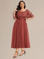 Plus Size Sequin Leaf Midi Evening Dress - Image 19