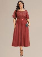 Plus Size Sequin Leaf Midi Evening Dress - Image 16