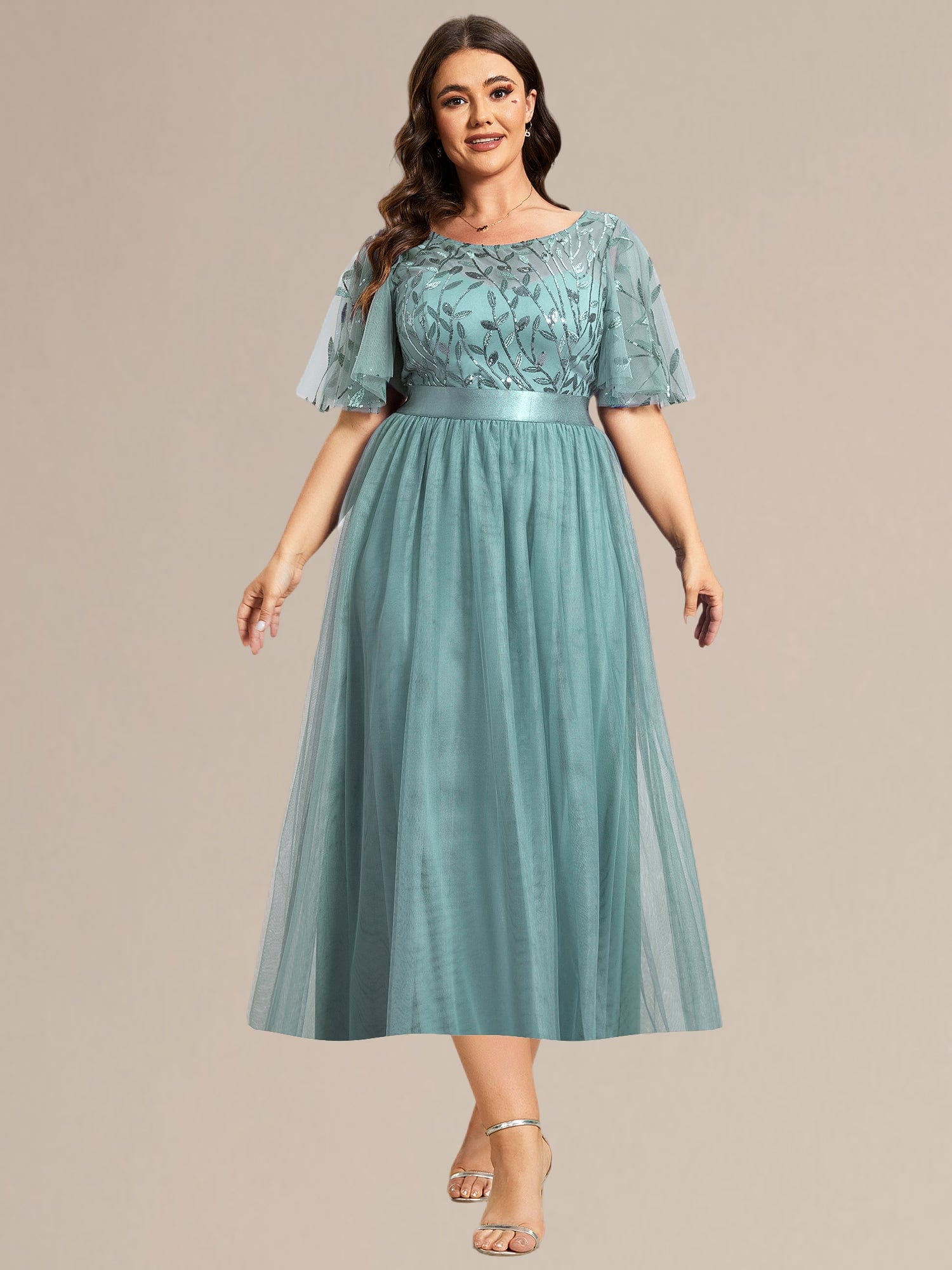 ee00906db-pjt_d2b729a5-62aa-404d-b5da-5b0ffc294e9b Plus Size Sequin Leaf Midi Evening Dress - Image 20