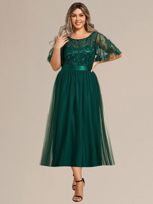 Plus Size Sequin Leaf Midi Evening Dress - Image 26