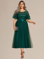 Plus Size Sequin Leaf Midi Evening Dress - Image 23