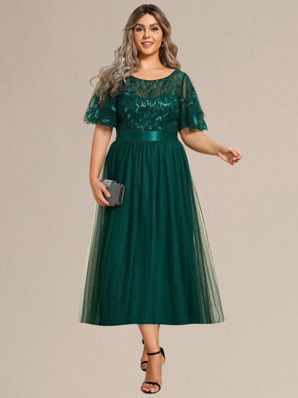 Plus Size Sequin Leaf Midi Evening Dress - Image 23