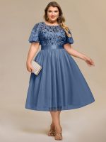Plus Size Sequin Leaf Midi Evening Dress