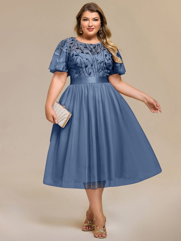 Plus Size Sequin Leaf Midi Evening Dress - Image 1