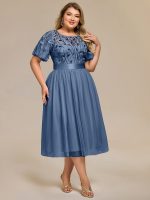 Plus Size Sequin Leaf Midi Evening Dress - Image 2