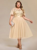 Plus Size Sequin Leaf Midi Evening Dress - Image 65