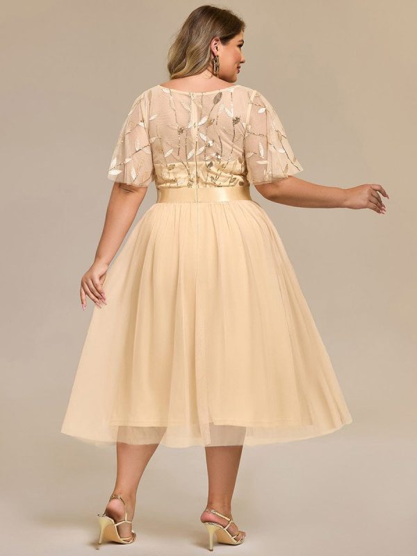 Plus Size Sequin Leaf Midi Evening Dress - Image 66