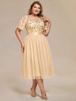 Plus Size Sequin Leaf Midi Evening Dress - Image 67