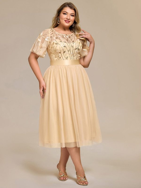 Plus Size Sequin Leaf Midi Evening Dress - Image 67