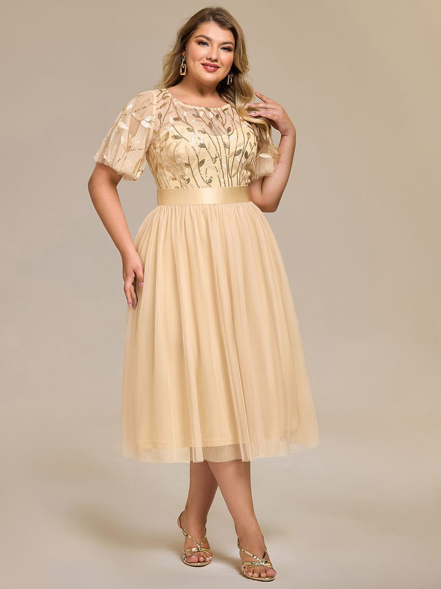 ee00906gd-pr3 Plus Size Sequin Leaf Midi Evening Dress - Image 67