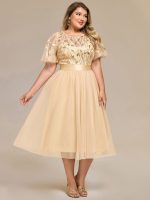 Plus Size Sequin Leaf Midi Evening Dress - Image 68