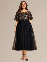 Plus Size Sequin Leaf Midi Evening Dress - Image 29