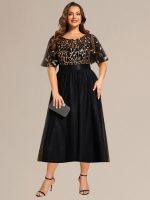 Plus Size Sequin Leaf Midi Evening Dress - Image 30