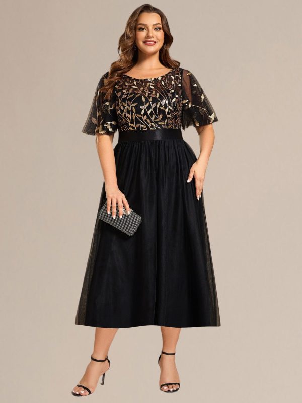 Plus Size Sequin Leaf Midi Evening Dress - Image 30