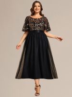 Plus Size Sequin Leaf Midi Evening Dress - Image 27
