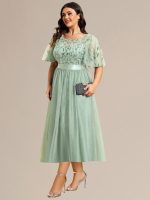 Plus Size Sequin Leaf Midi Evening Dress - Image 38