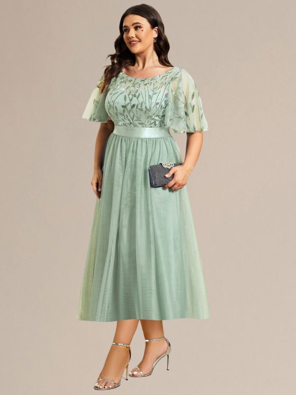 Plus Size Sequin Leaf Midi Evening Dress - Image 38