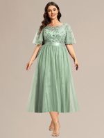 Plus Size Sequin Leaf Midi Evening Dress - Image 36