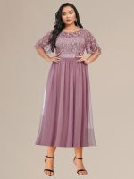 Plus Size Sequin Leaf Midi Evening Dress - Image 47