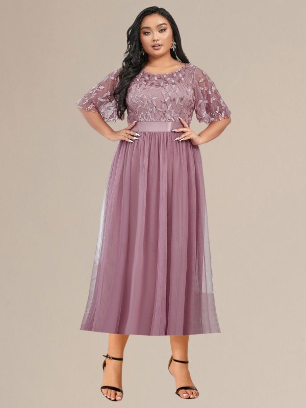 Plus Size Sequin Leaf Midi Evening Dress - Image 47