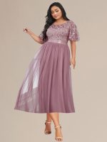 Plus Size Sequin Leaf Midi Evening Dress - Image 48