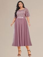 Plus Size Sequin Leaf Midi Evening Dress - Image 45