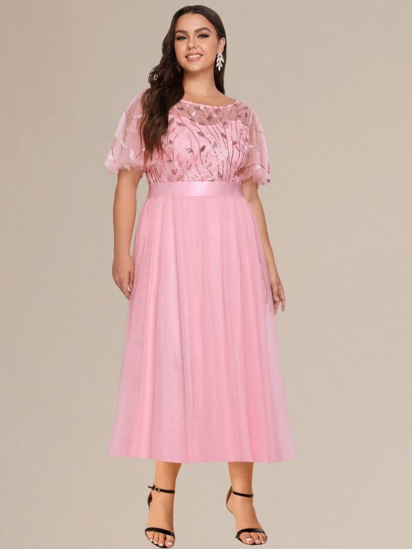 Plus Size Sequin Leaf Midi Evening Dress - Image 51